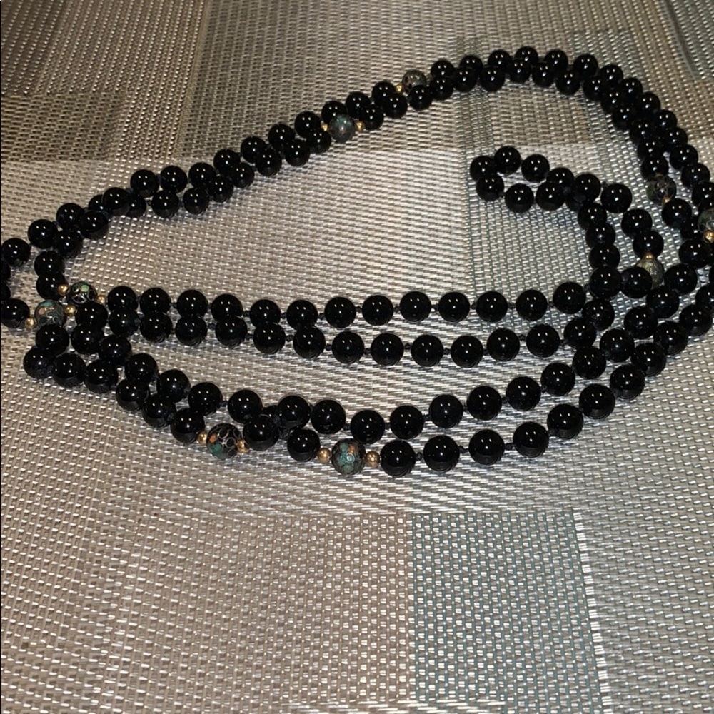Onyx Necklace with Enamel Beads